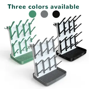 Large Bottle Drying Rack with Drain Mat, Bottle Holders, 15 Hooks Vertical Rack Dryer with Removable Pacifiers Box, Drip Tray, Space Saving Countertop Holder Organizer for Weighted Straws, Pump Parts