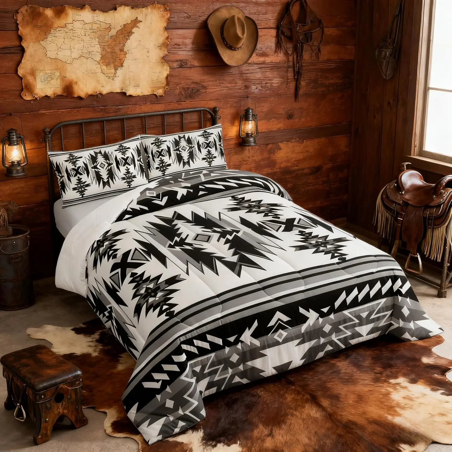 Feelyou Breathable Material Aztec Pattern Comforter Set - Western Cowboy Southwest Tribal Ethnic Bedding, Geometric Stripes Patchwork Quilt, Retro Duvet Insert for Adults' Room Decor, Duvets & Sets, Breathable Material Duvets & Sets