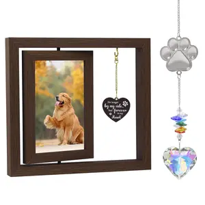 Dog Memorial Gifts for Loss of Dog Wooden Picture Frames for 4x6 Photos，2 Inch Color-Heart Shape Crystal Suncatcher, Pet Memorial Gifts for Dogs Bereavement Sympathy Gifts