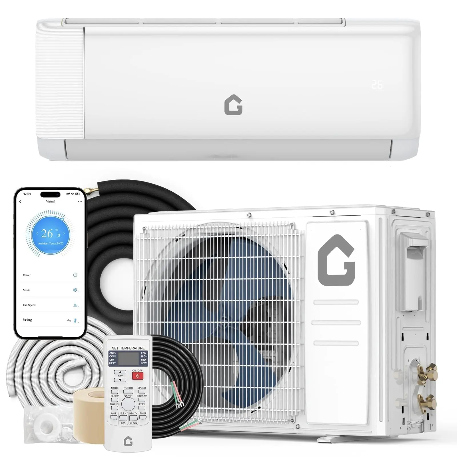 9000 BTU Mini Split AC & Heat Pump, 24 SEER2, WiFi & Alexa, Ultra Quiet, Cools 450 Sq. Ft,  115V Kit