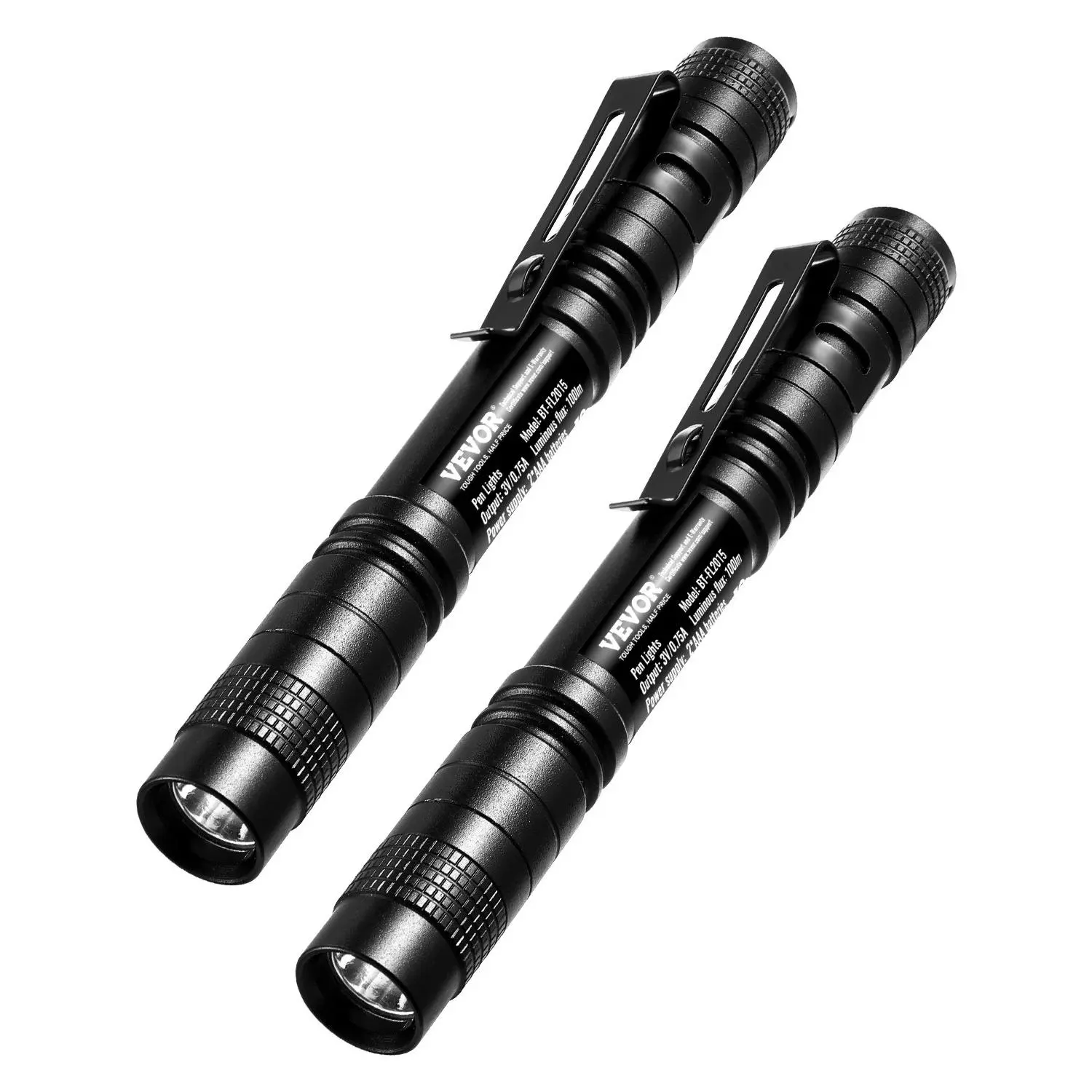VEVOR 2-Pack LED Pen Flashlights, 100 Lumens High Lumen Pocket Flashlight with Clip, IPX4 Waterproof, Compact Lightweight Portable Penlight, 3 Hours Runtime, for Mechanics’ Work, Tight Space Inspections, High Lumen Flashlights