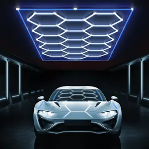 HYPERLITE 624W Hexagon LED Light ，Garage Light – Ultra-Bright Honeycomb Ceiling Lighting, 62,400LM Flicker-Free Daylight, DIY Plug-In Installation for Garage, Workshop, Basement, Car Detailing & Showrooms，Jumpstart newyear