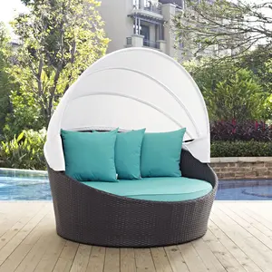 Modway Convene Canopy Outdoor Patio Daybed in Espresso Turquoise