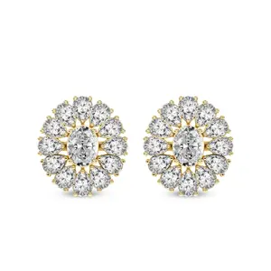 Lab Diamond Fashion Earrings 14Kt Yellow Gold 2Ct Dahlia Flower Fashion Lab Diamond Stud Earrings F-G Color, VS Diamond, IGI Certified - Friendly Diamonds