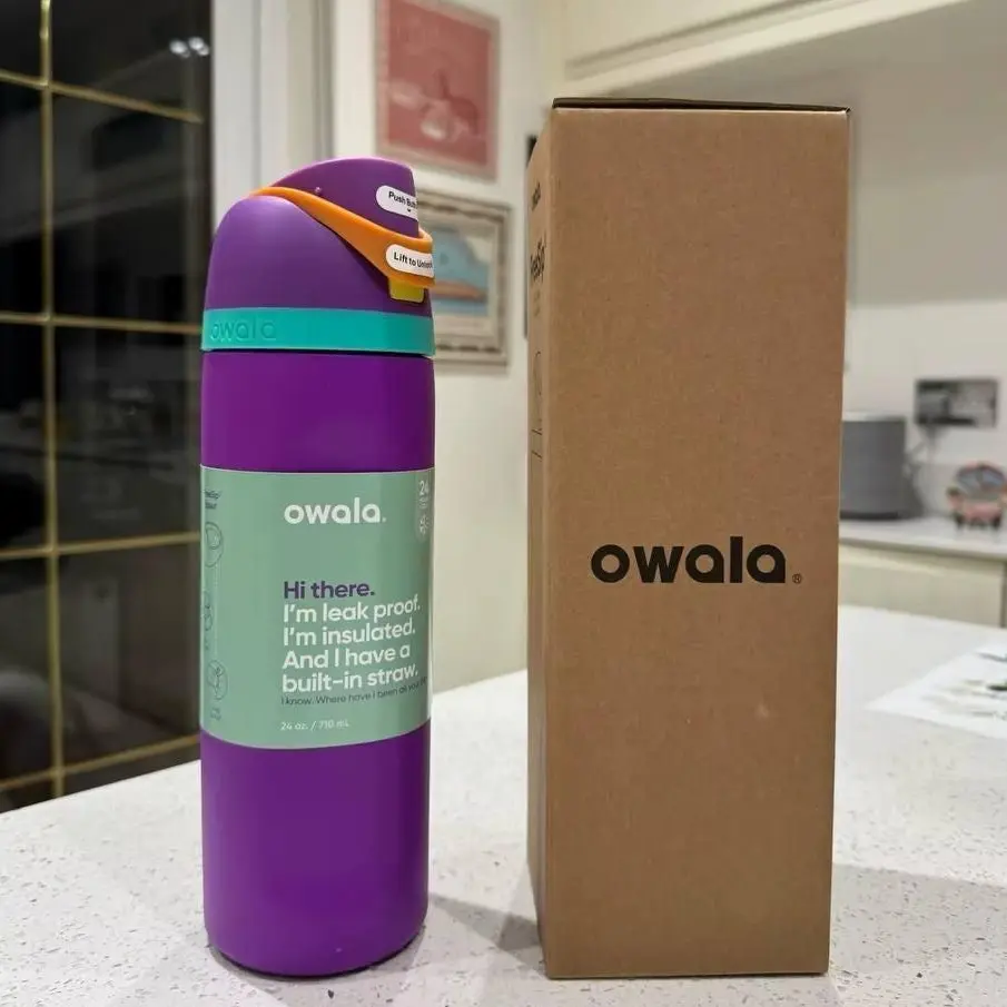 Owala FreeSip 32oz Water Bottle Purple Mint, Double Wall Insulated Stainless Steel Tumbler with Straw Leakproof Lid