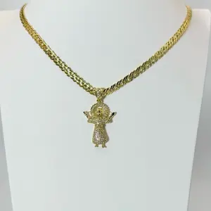 Cod 7044 Spanish Chain with Jesus Pendant 20 Inches Long Gold-Tone Necklace Jewelry