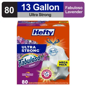 Hefty Ultra Strong 13 gallon Trash Bags, Tall Kitchen Trash Bags, White, Fabuloso Scent, 80 Bags
