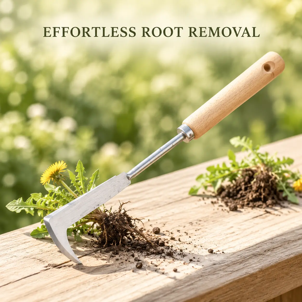 L-Bend Shape Rust-Proof Stainless Steel Crevice Weeding Tool with Wooden Grip, Garden Hoes & Rakes for Pavements & Walls, L-Shaped Weeder Spatula for Joints