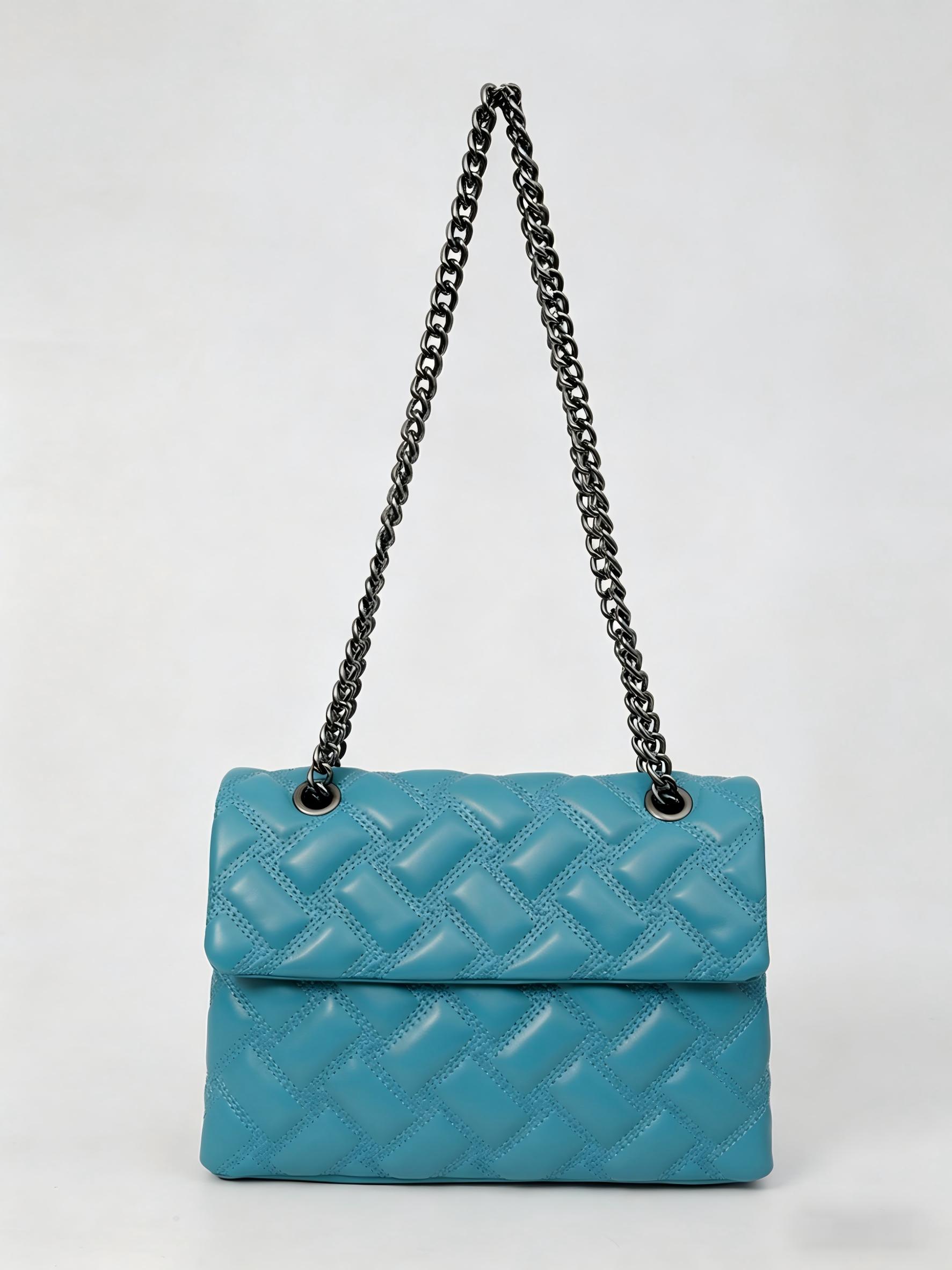 2026 New European Style Chain Messenger Bag, Plaid PU Material, Large Capacity, All Seasons, Perfect for Commuting and Daily Use