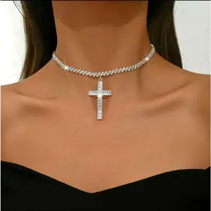 Women Cross Shape Pendant Link Chain Necklace Punk Vintage Hip Hop Iced Out Bling Bling Necklace Is Perfect For Party Or Everyday Lovers' Gifts Black Heart Tassel Long Earrings toe rings wax ring jazz ring promise ring gf Infinity Love Son's Bracelet