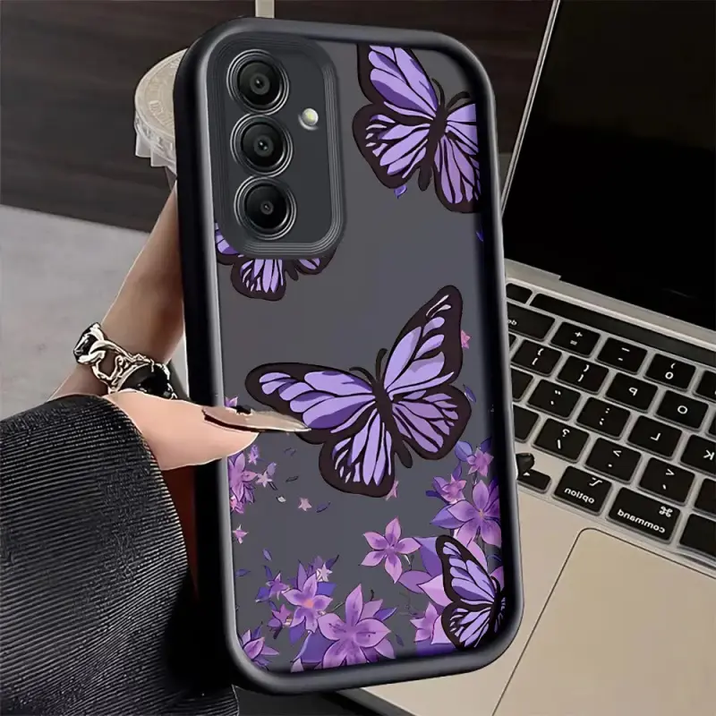 Purple Butterflies Design TPU Shockproof Full Protection Smartphone Case - Wireless-Friendly, Precise Fit Cellphone Cover, Phone Accessories for Samsung S21/22/23/24/25, NOTE20 PLUS ULTRA FE, A13/14/15/16/17/33/34/35/36/52/53/54, Ideal Gift for Boys, T325