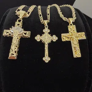 Jesus Christ Cross Necklace 14k Gold Plated