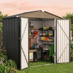 【2 Packages Shipping】Gizoon Outdoor Storage Shed 8 x 6 FT, Galvanized Metal Garden Shed with Double Lockable Doors, Outdoor Storage Clearance for Backyard Patio Lawn-Dark Grey