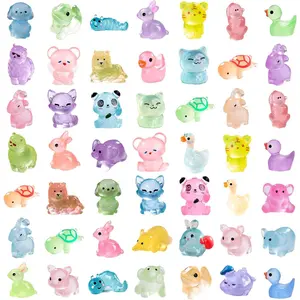 Mini Resin Animals Toys, 50Pcs Luminous Tiny Duck Turtles Figures for DIY Garden Aquarium Cake Decor Dollhouse  Potted Plants Decor, Glow in Dark Miniature Figurines (Luminous)