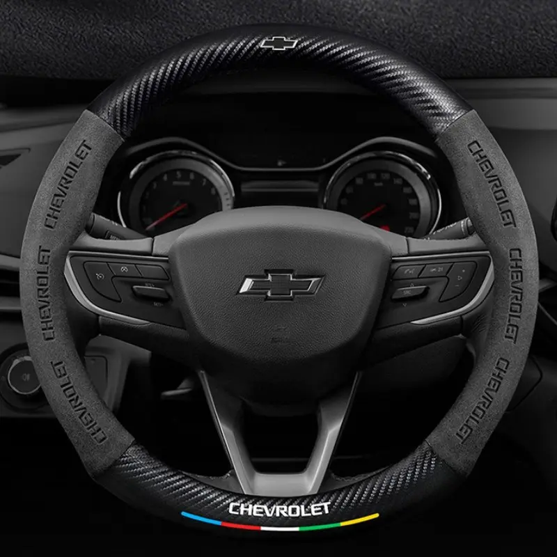 3D Car Vehicle Carbon Fiber leather Steering Wheel Non-slip Cover Protective For Chevrolet Cruze Sonic Silverado Trax Camaro Captiva Equinox Trailblazer Car Accessories