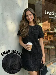 Women's Elegant Embroidered Dress, French Style Summer, High-Quality Medium-Length Casual Wear, Perfect for Daily Use & Special Occasions, Embroidery, Elegance, Womenswear