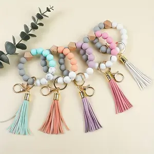 5pcs/set Of Marble Patterned Silicone Bead Wrist Keychains, Ladies' Keychains, Holiday Gifts