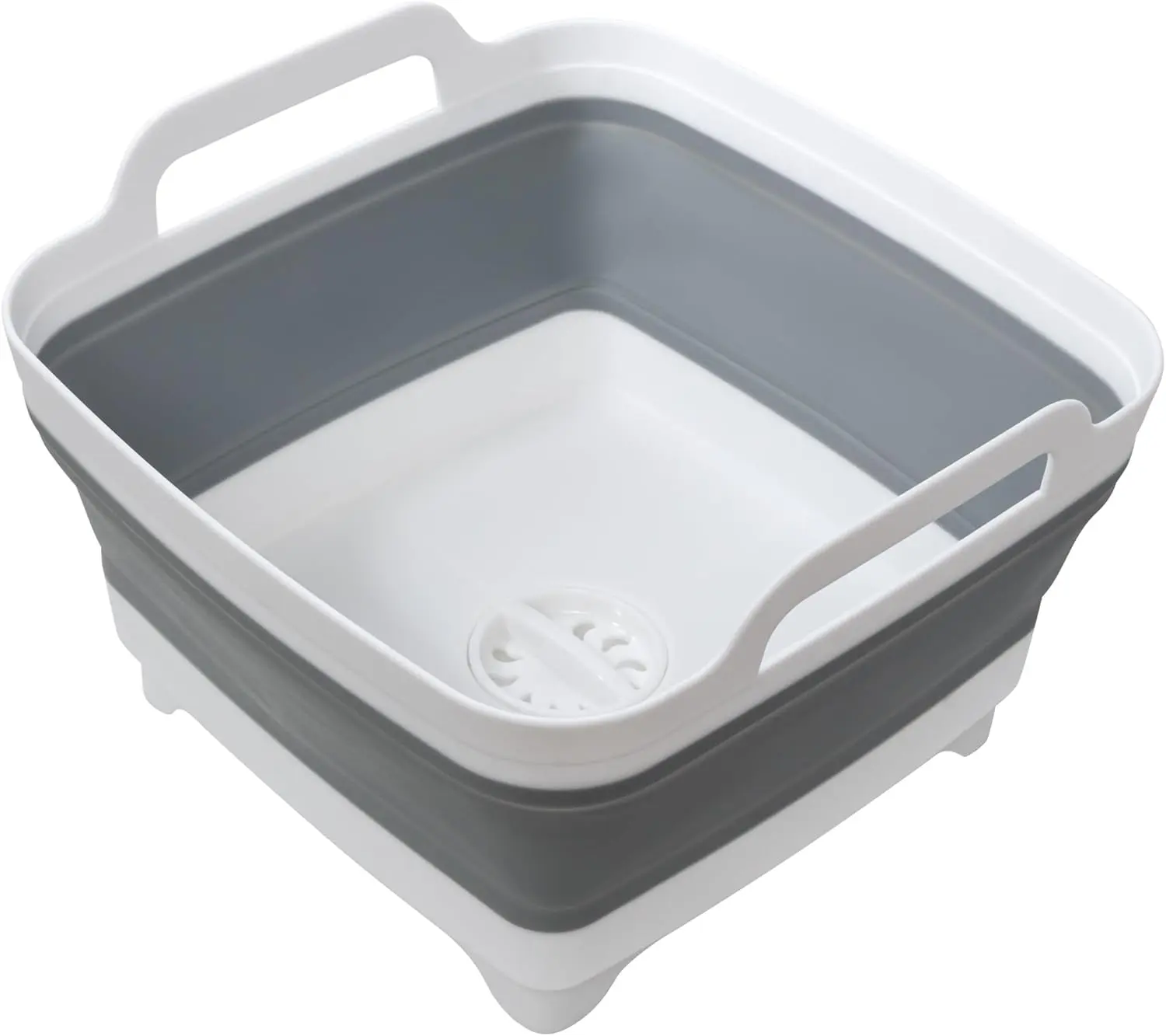 Dishpan for Washing Dishes, 2.4Gal/9L Wash Basin with Draining Plug Carry Handles, Collapsible Bucket for Cleaning, Portable Sink, Foldable Plastic Tub