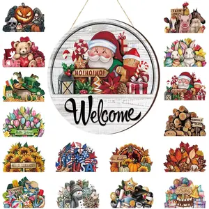 17 Pcs 12 Inch Magnetic Welcome Door Sign Interchangeable Front Door Decor Rustic Christmas Seasonal Hanging Sign Thanksgiving Decor for Home Warming Gift