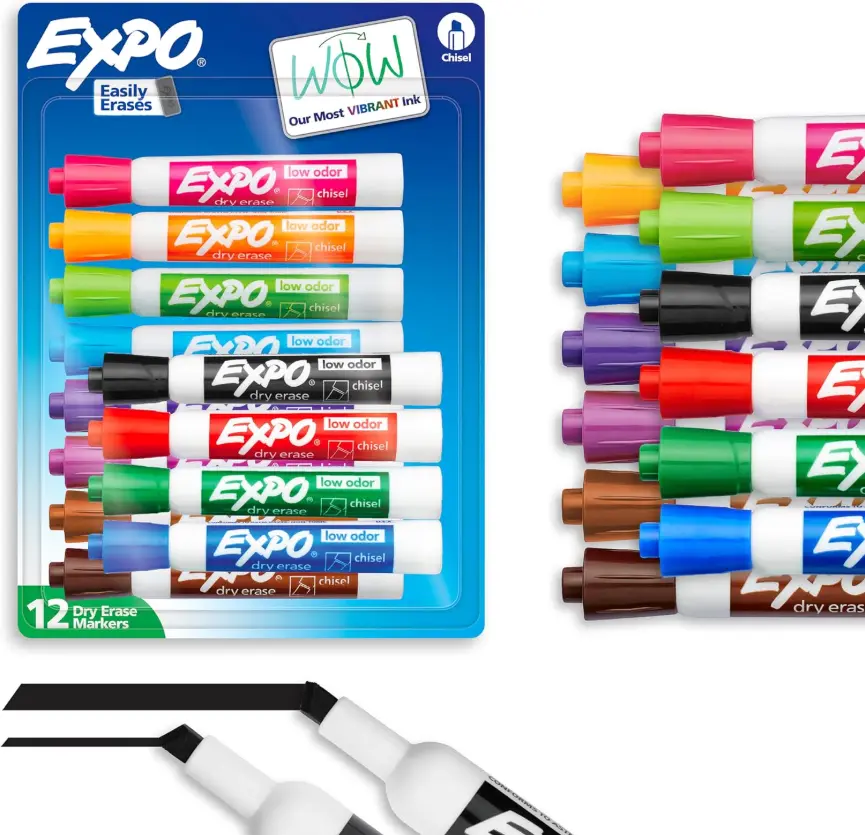 EXPO Low Odor Dry Erase Markers Chisel Tip Assorted Colors 12 Count EXPO Low Odor Dry Erase Markers Chisel Tip Assorted Colors 12 Count