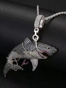 Trendy Alloy Shark Pendant Necklace with Zircon Stones, Drop Pendant Necklace, Cross-Border Bestseller Hip-Hop Jewelry, Versatile Fashion Accessory