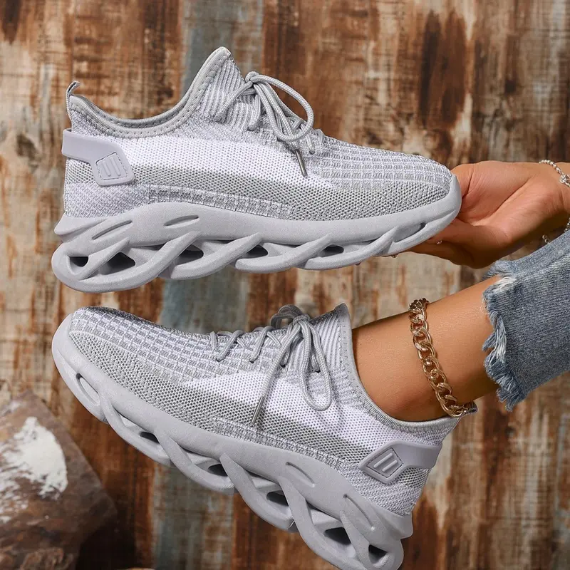 Women's Fashion Lace Up Low Top Blade Soles Sneakers, Casual Breathable Comfortable Sports Knitted Running Shoes, All-match Round Toe Chunky Sneakers for Daily Wear, Casual Running Footwear, Trendy Running Shoes, Fashionable Running Shoes