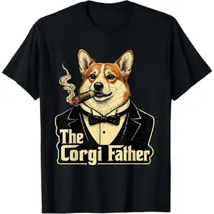 The Corgi Father Funny Corgi Lover Mafia Style Dog Dad Humor T-Shirt