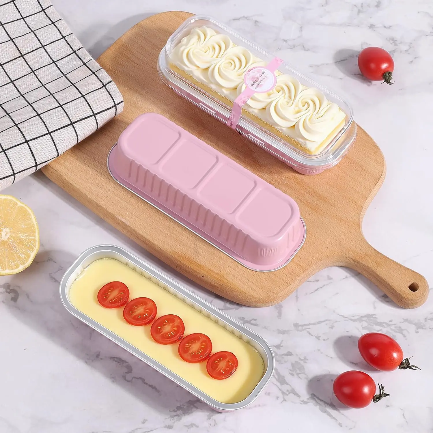 30 Pack Mini Loaf Cake Pans with Lids and Spoons – 6.8oz Small Disposable Aluminum Foil Pans, Rectangular Mini Bread Pans for Baking, Parties, Picnics, Holidays, Pink