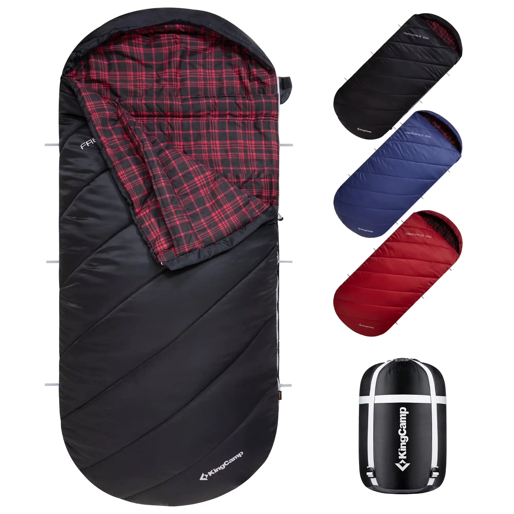 Kingcamp XL Cotton Flannel Sleeping Bags, Oversized Weatherproof 3-Season Sleep Bag with Hood for Camping & Hiking & Backpacking, 17.6℉-54℉ (Black) KingCamp