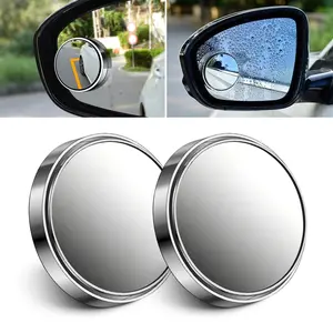 2pcs 360° Rotary Press Type Small Circular Rearview  For Automobiles Large Field Reversing Blindspotmirrors Rearviewmirror, blind spot mirror