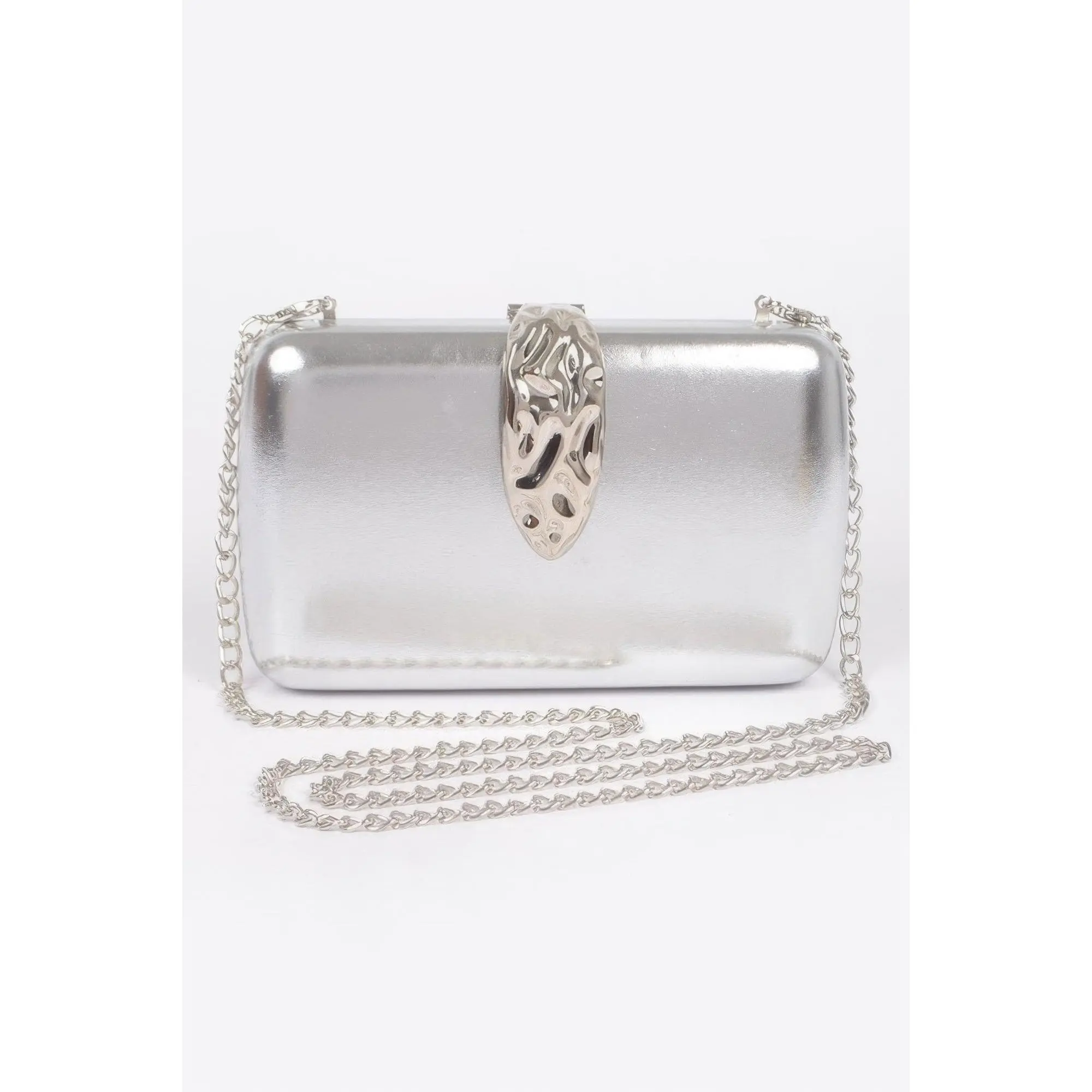 Women's Metallic Polyurethane Clutch, Compact Mixed Metals Design with Snap Closure for Party, Formal Events, Structured Look