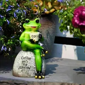 Cute Animal Garden Statue with Umbrella, Charming Outdoor Decor for Yard, Patio or Garden, Creative Coffee Frog Figurine, Creativity, Decoration