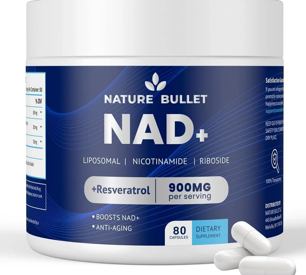 NAD+ Supplements with Resveratrol for Women and Men: Liposomal Nicotinamide Riboside Capsules – 900mg Per Serving – Supports Cellular Energy, Healthy Aging, Brain & Immune Function – 80 Capsules