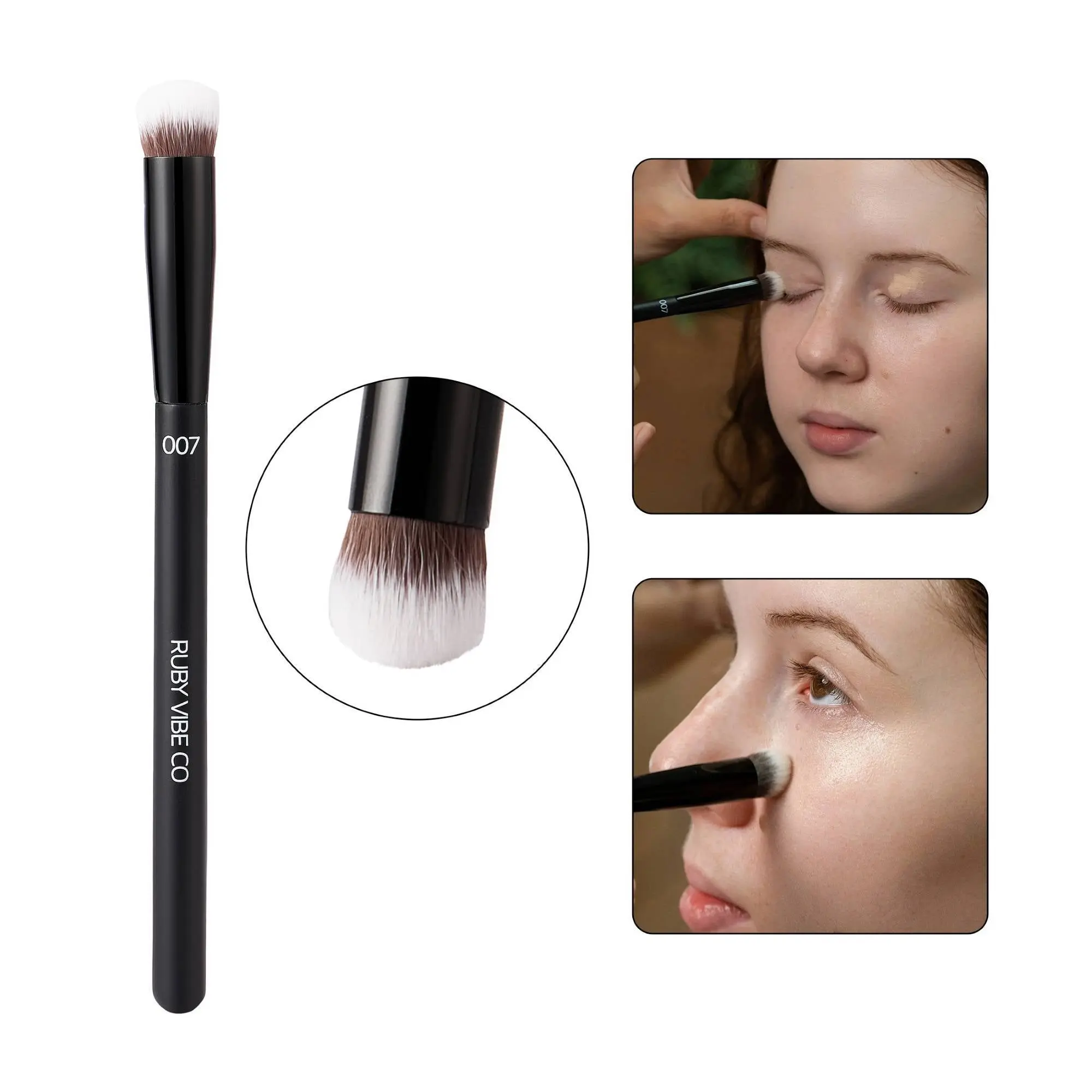 RUBY VIBE CO RubyErase Touch-Up Brush, Concealer Brush Under Eye Mini Angled Flat Top Kabuki Nose Contour Brush for Concealing Blending Setting Buffing with Powder Liquid Cream Cosmetic,Small Makeup Foundation Brushes