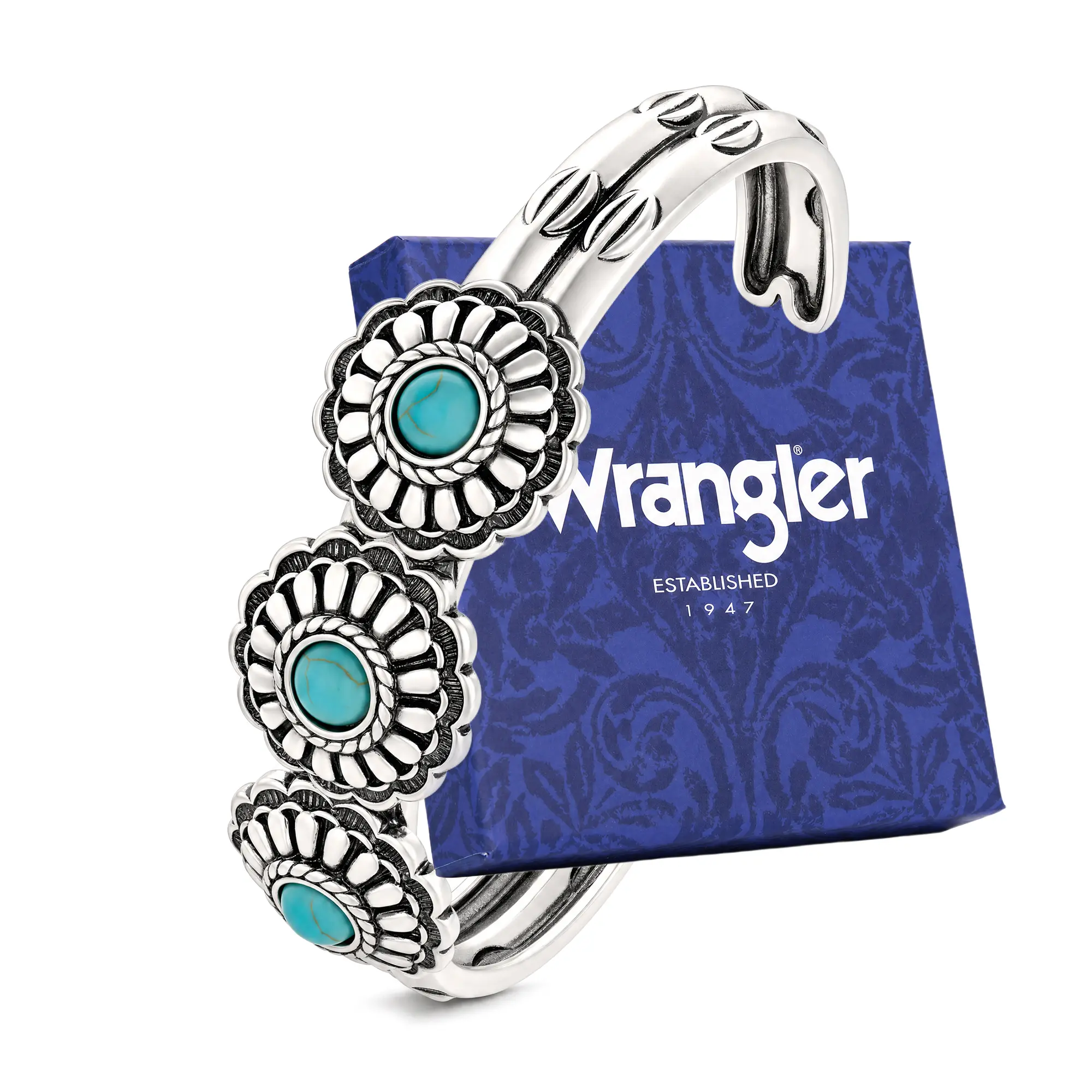 Wrangler 14K Gold/Silver Plated Western Sunburst Concho Cuff Bracelet Turquoise/Black/White Stone Open Cuff Southwestern Cowgirl Statement Jewelry