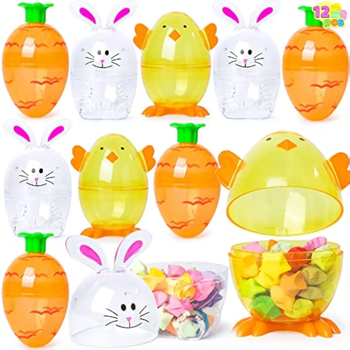 12 Pcs Easter Eggs Shell Bunny Shaped Novelty Themed Characters for Easter Egg Hunt, Basket Stuffers Filler, Fillable Shells, Classroom Prize Supplies, Party Favor