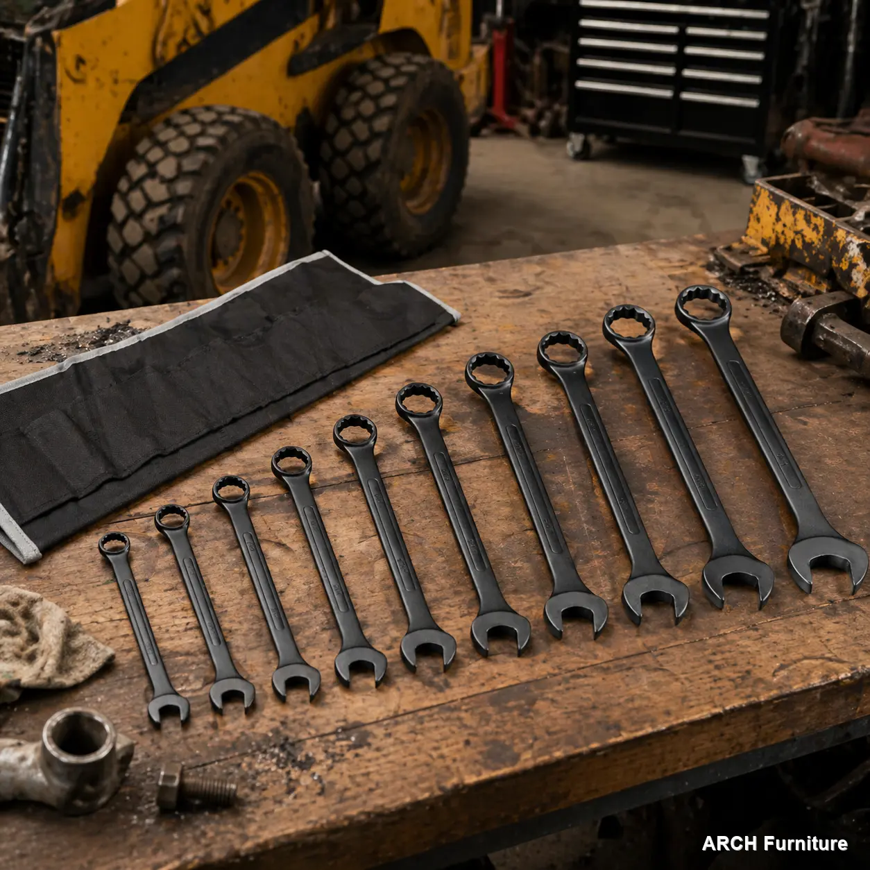 10-Piece SAE Carbon Steel Heavy Duty Jumbo Double-Ended Combination Wrenches Set, Corrosion-Proof Rust-Resistant Extra Large Open-End Tools (1-5/16"-2" Sizes), W/ Storage Pouch, For Large Equipment, Heavy Duty Wrench