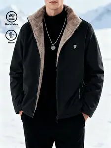 Autumn Winter Fleece Lined Thick Warm Jacket Coat, Stand Collar Casual Outerwear, Boyfriend Christmas Gifts, Gifts for Him