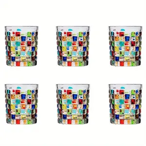 Set of 6 Hand-painted Colorful Glass Tumblers, Drinking Glassware, Cocktail Glasses for Iced Coffee Juice Tea Beverage Milk Wine With Artistic Design