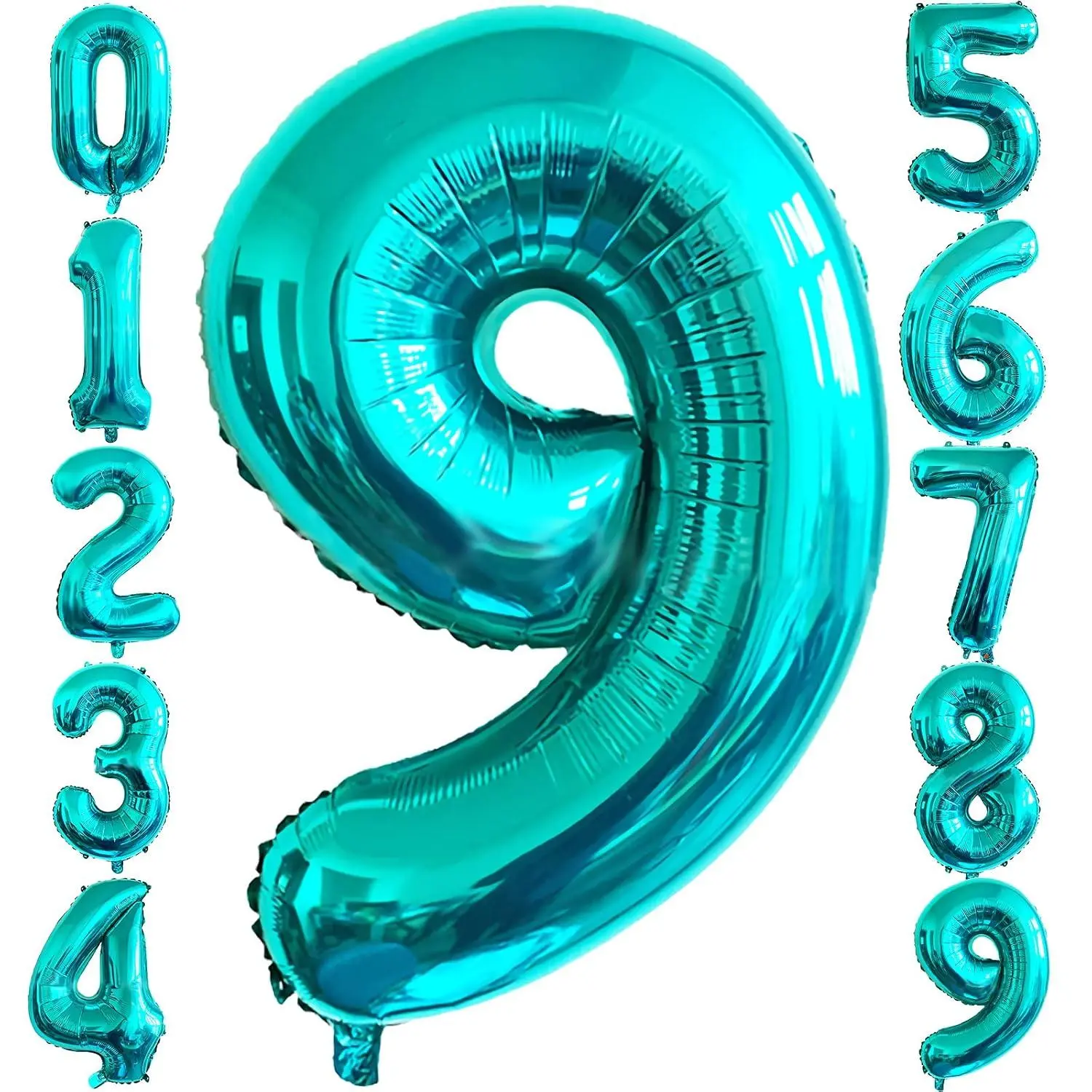 40 Inch Teal Blue Number 9 Balloon, Big Size Teal Blue Digit Foil Mylar Helium Balloons For Baby Shower 9Th Birthday Party Wedding Anniversary Bachelorette Decoration Supplies