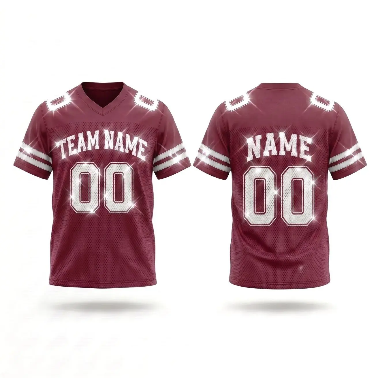 Personalized Team Name & Number Maroon Blink Football Jersey Spandex mix Mesh (Real Photos Included)