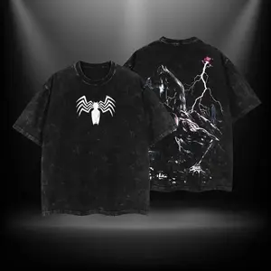Black Suit Spidey Symbiote MCU Comic Double Printed Oversize Lightweight Acid Washed Tee TV Series Graphic Top Cotton Streetwear T-Shirt, Oversize Shirt, Vintage Outfit, Gift for fan, y2k styles T8K