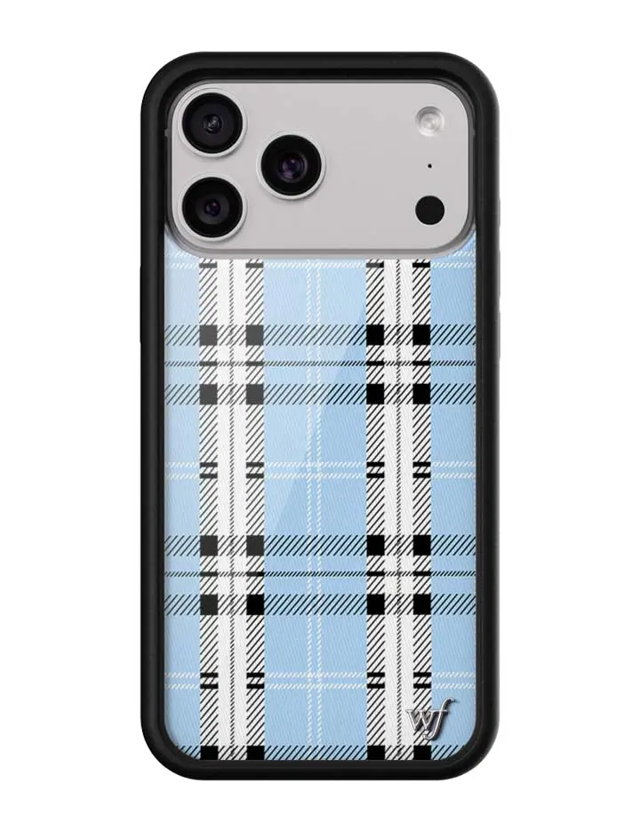 Blue Plaid | Limited Edition Trendy iPhone Case | Raised Protective Black Bumper | Women Owned Small Business | Baby Blue White and Black Plaid Patchwork Pattern Aesthetic Cute Design | Safety Casing Protective | Gift for Her