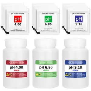 15 Pack pH Calibration Buffer Powder with 3 Bottles, 250 ml Each for pH 6.86, pH 4.00 and pH 9.18 Calibration Solution, pH Calibration Packets for pH Tester/Pen/Meter