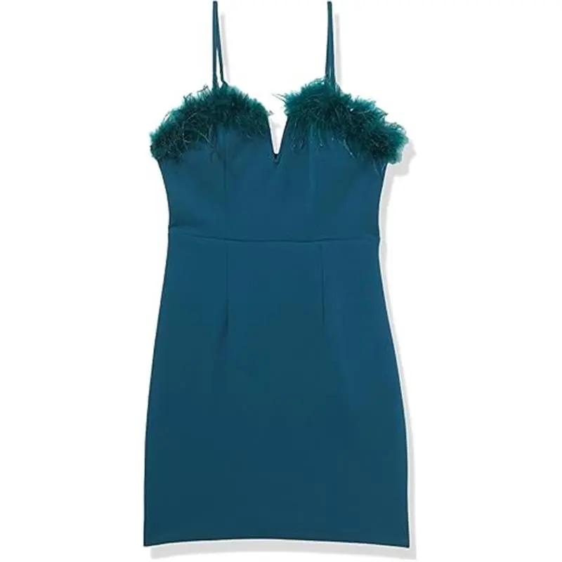 Women's Sleeveless Feathered Sheath Party Dress