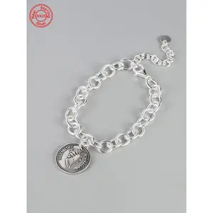 S925 Sterling Silver Vintage Queen Coin Design Bracelet, Fashionable Chain Bracelet for Women & Girls, Trendy All-match & Exquisite Jewelry for Birthday Gift