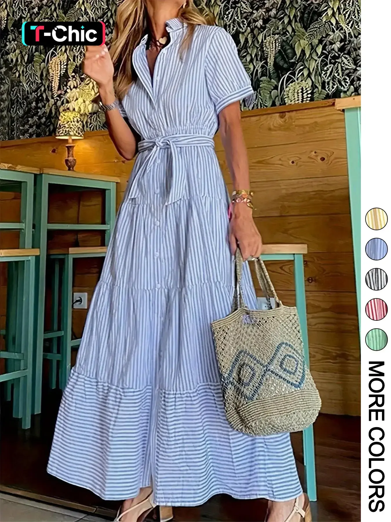 Brown and blue stripe dress - TikTok Shop