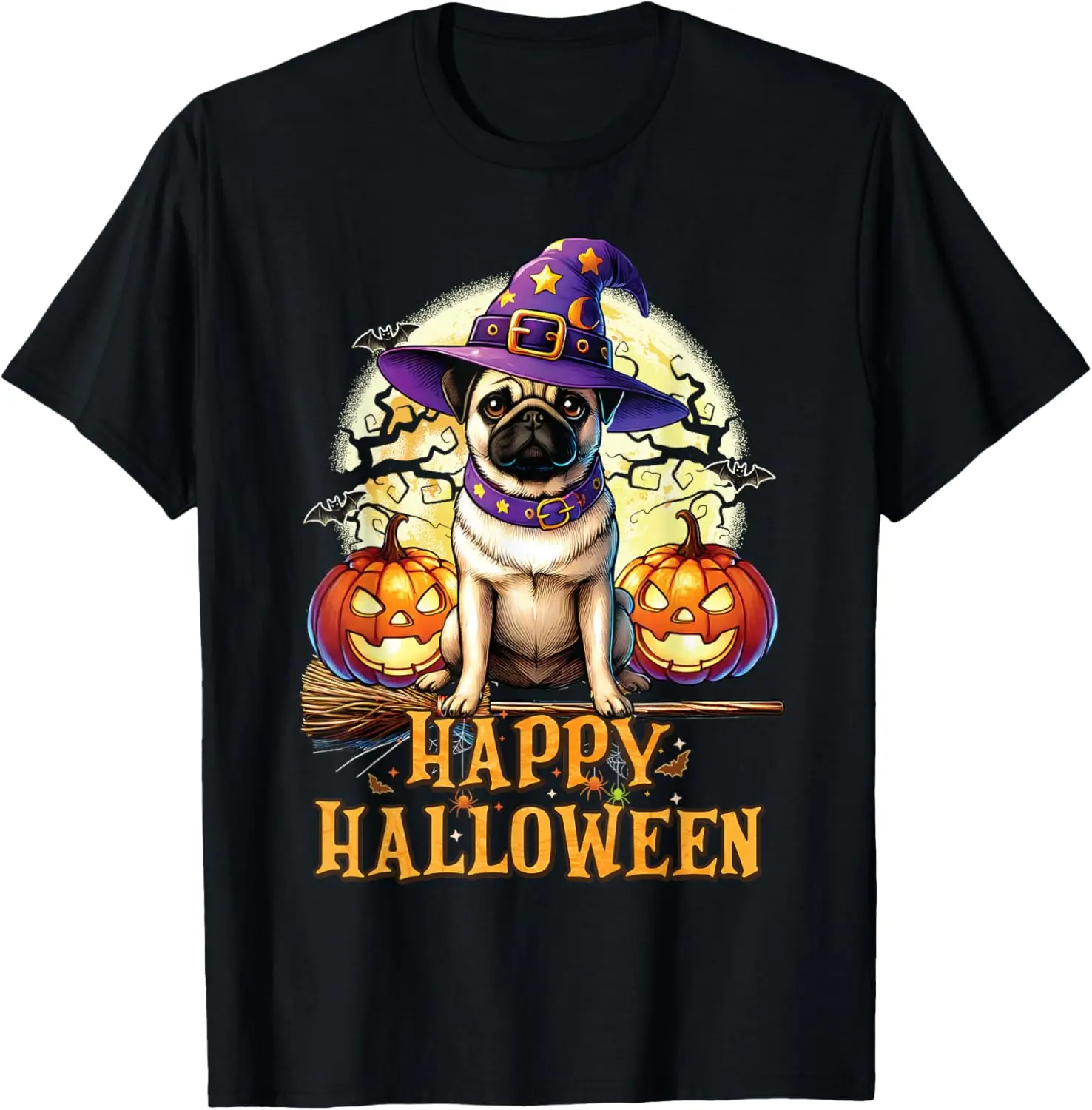 Casual Streetwear Pug Graphic T-Shirt, Funny Unisex 100% Cotton Distressed Short Sleeve Round Neck Top for Halloween, Shortsleeve, Tshirt, Vintage, Funny Halloween, Playful, Crew Neck, Clothes
