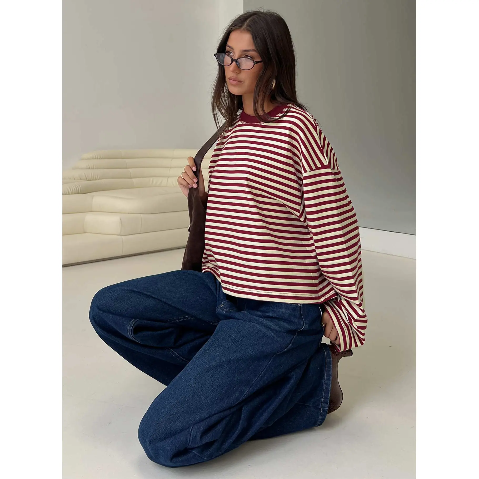 Bloom Long Sleeve Top Wine Stripe