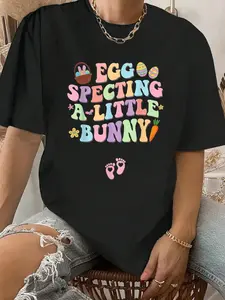 100% Cotton Egg Specting A Little Bunny Easter Pregnancy Announcement T-Shirt